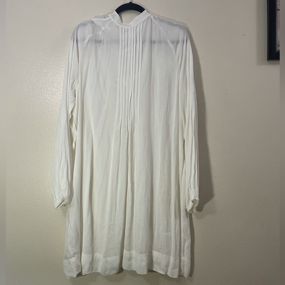 H&M HM White Long Sleeve Pleated Plisse Babydoll Boho Dress Size US 12 NWT - Picture 2 of 7